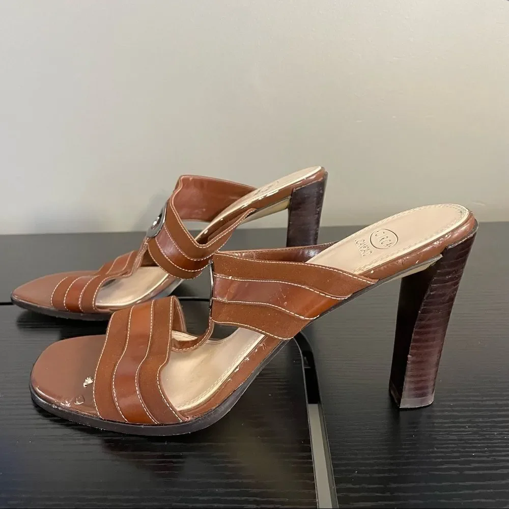 Circa Joan & David Brown Fabric Upper and Leather Sole Mule Sandal, 10